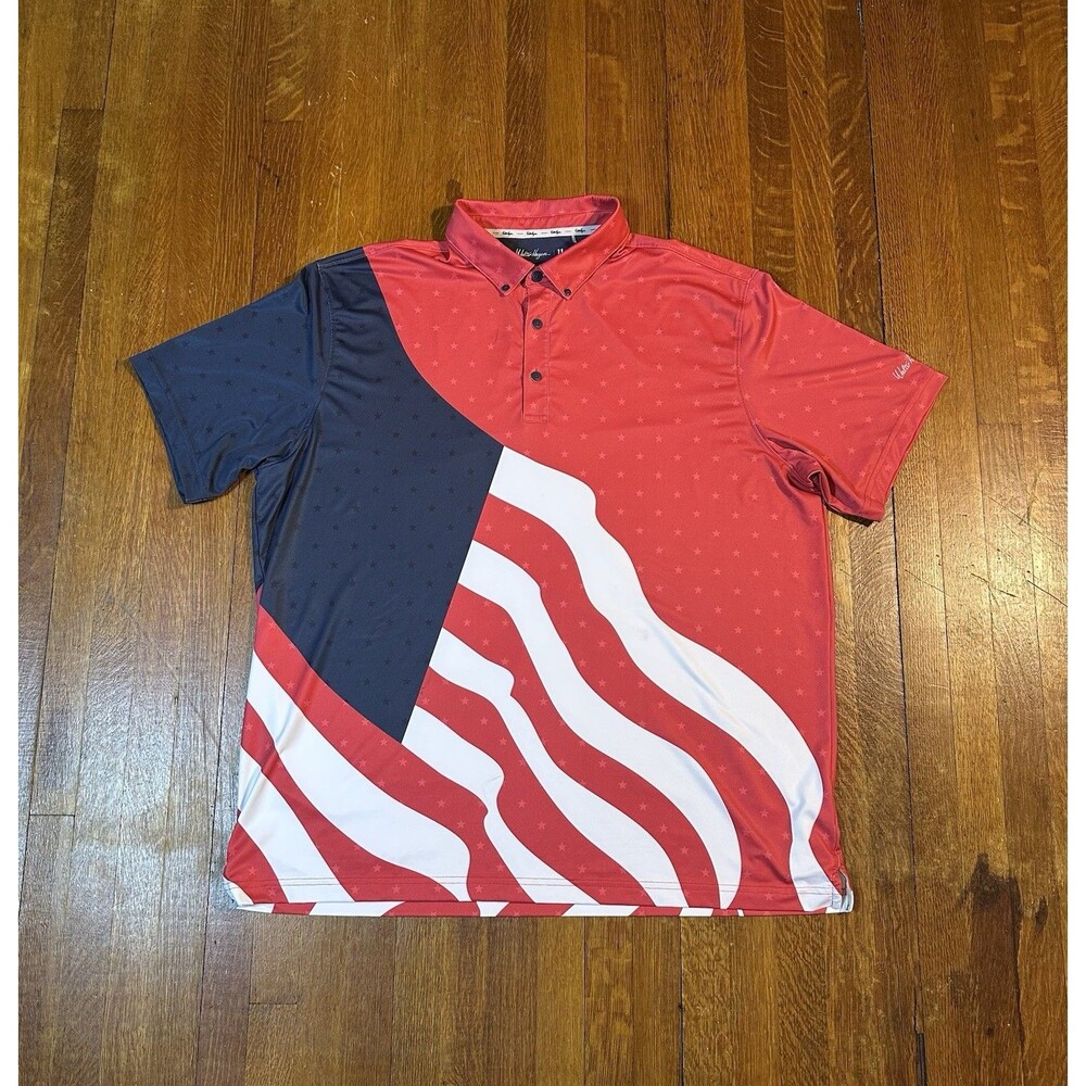 Walter Hagen 11 Majors Golf Polo Shirt Mens XXL Red White Blue Waving Flag USA